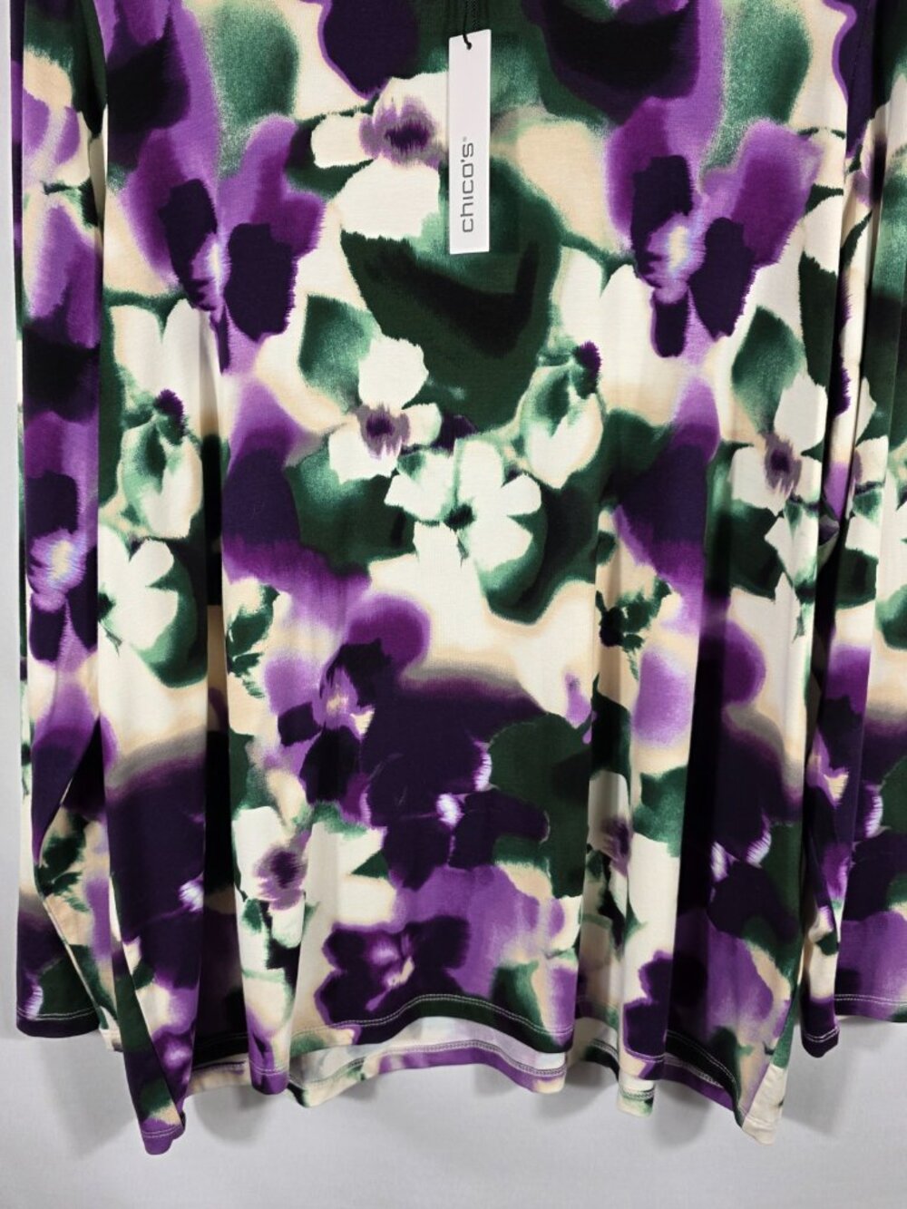 Chico's Size 4 Long Sleeve Touch of Cool Layer Tee Size XXL Purple Floral NEW - Picture 5 of 11